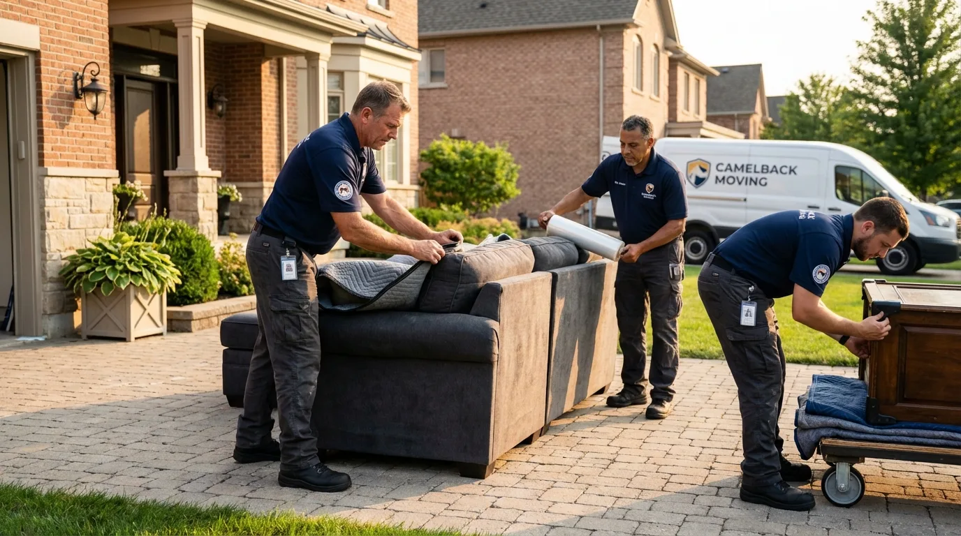 Large estate moving crew wrapping furniture in Montezuma, IA