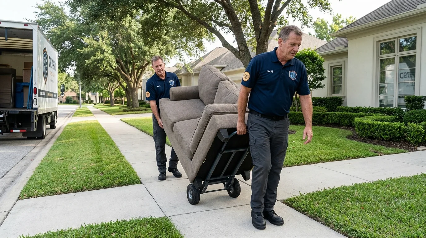 Local residential moving crew loading furniture in Montezuma, IA