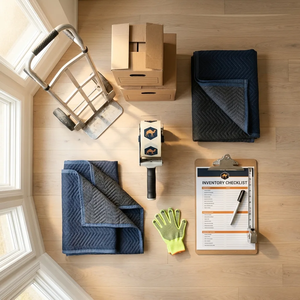 Professional moving supplies and packing materials layout for Montezuma residential relocations